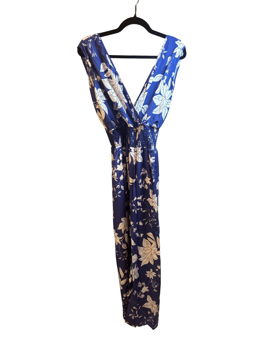 La La Muse Boho Blue Floral Jumpsuit Boutique Resortwear Size Lg New